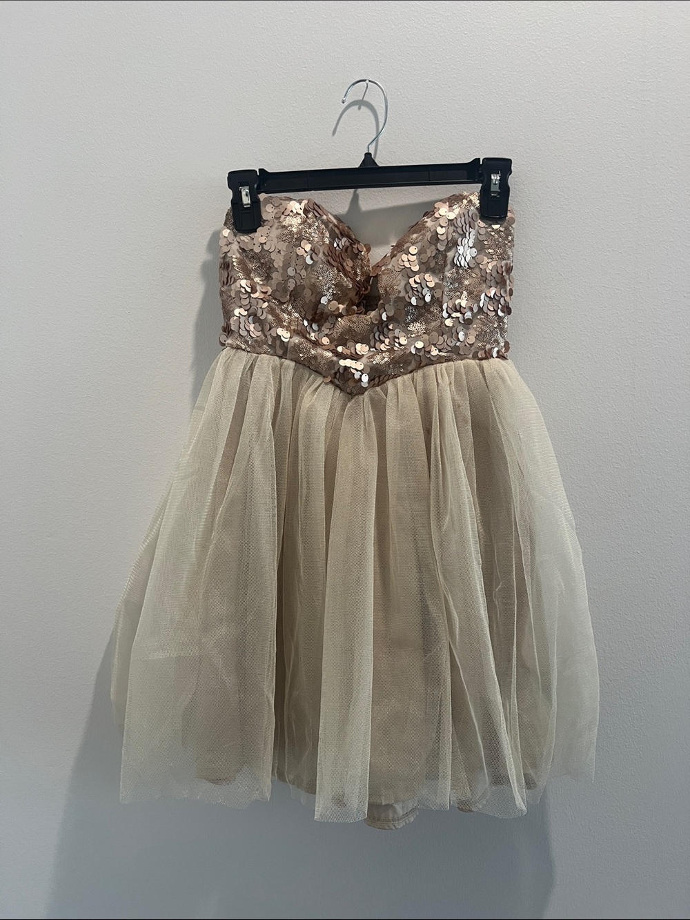 Sparkling Sequin Bodice Tulle Skirt Party Dress - Blush Gold